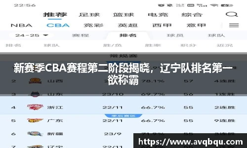 新赛季CBA赛程第二阶段揭晓，辽宁队排名第一欲称霸